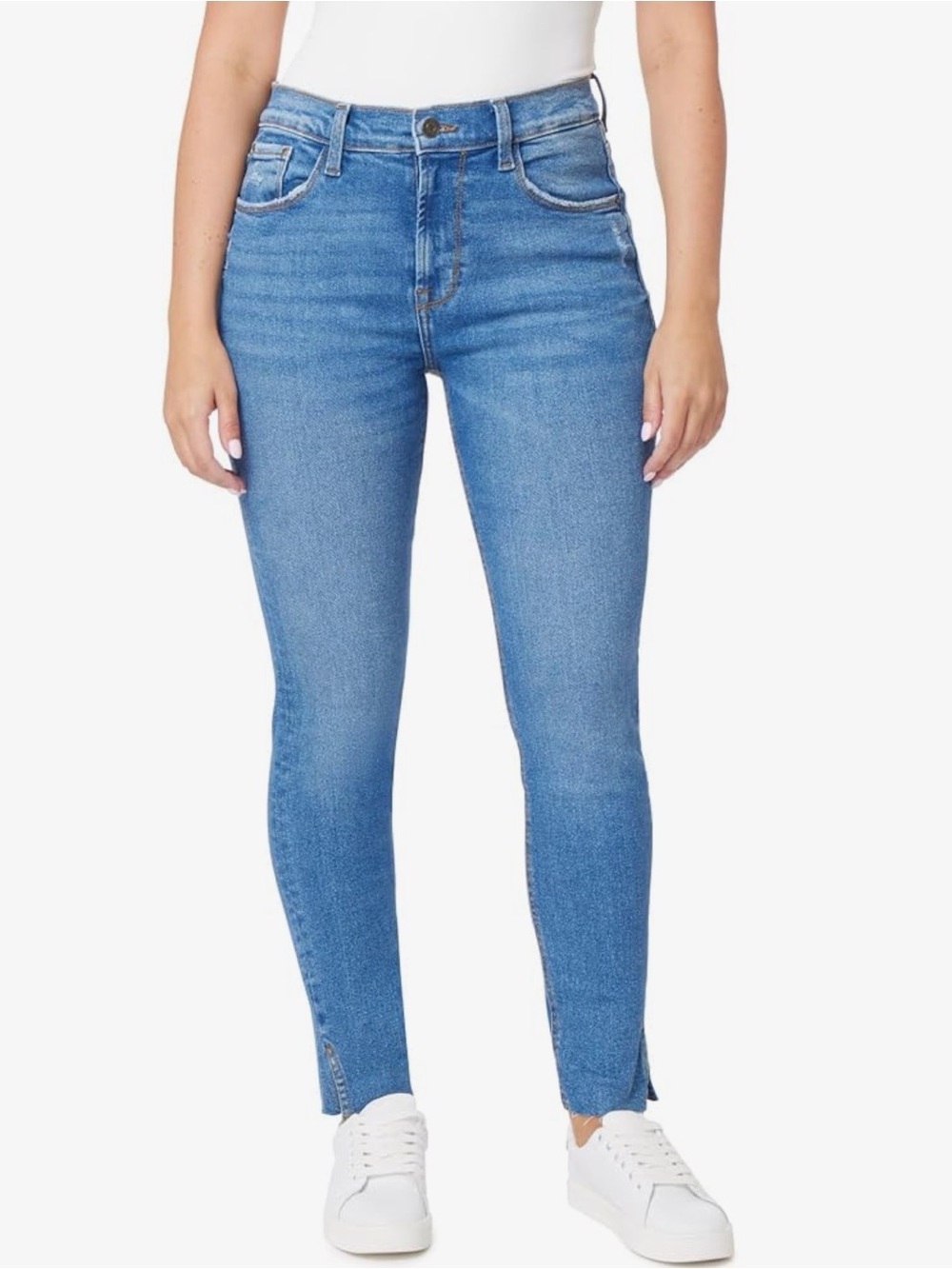 Kensie Jeans The Kelsey High Rise Skinny Medium Wash Denim Raw Hem Size 14/32